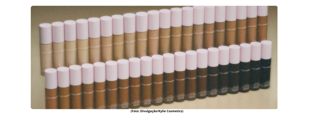 Divulgação cartela de cores da nova base de Kylie Cosmetics. 40 tons.